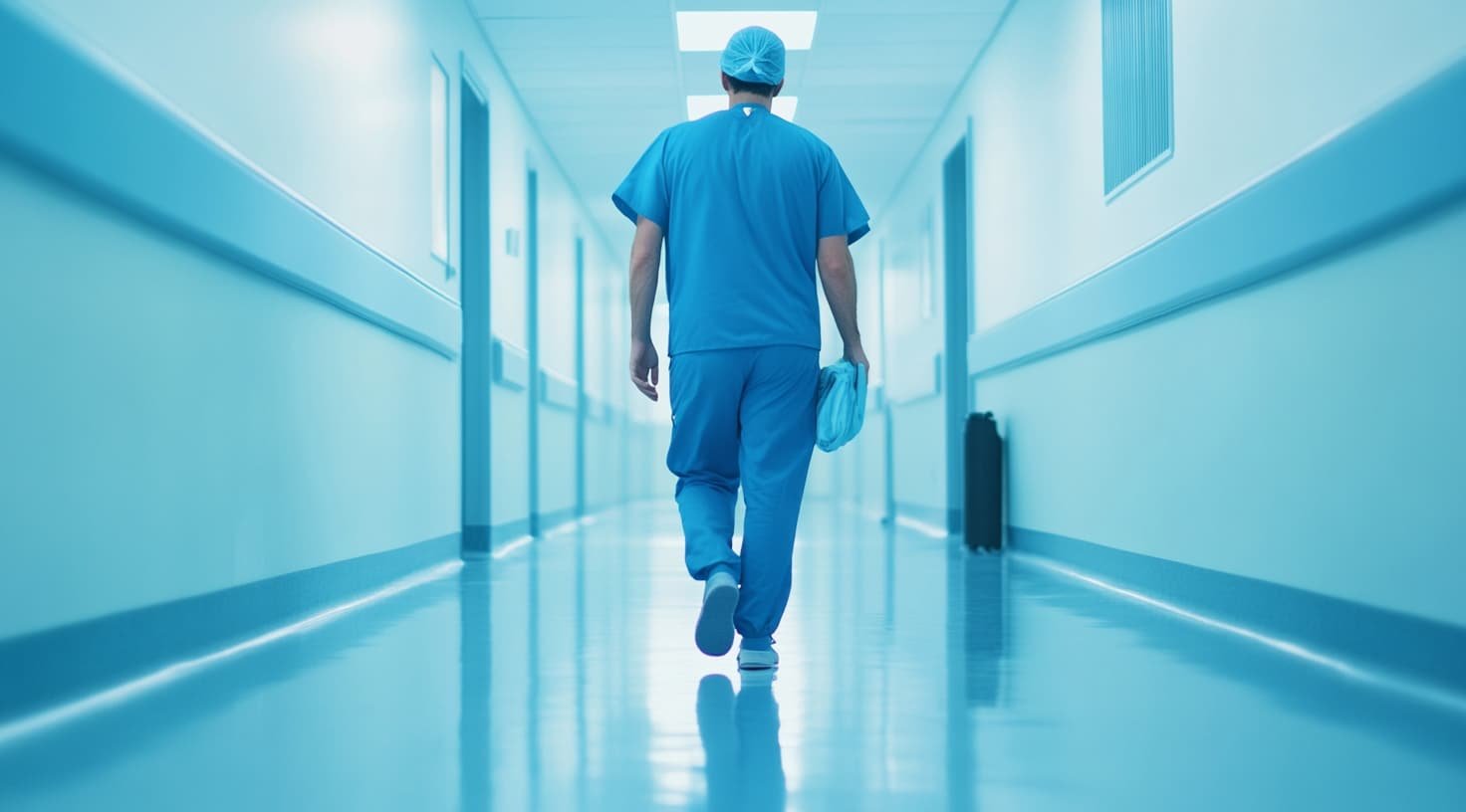 medico espaldas caminando